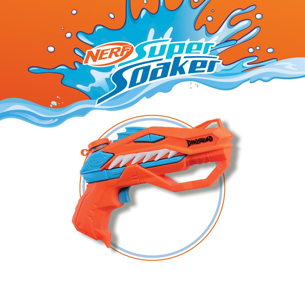 Super Soaker Dinosquad Raptor-Surge Nerf Wyrzutnia Strzałek, Niebieski/Pomarańczowy, Od 6 lat
