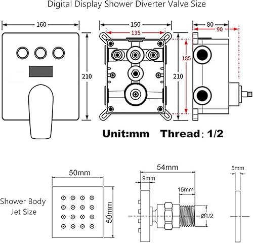 Miniatura 8 de WHSHOWER Sistema de ducha dorado cepillado de temperatura de 12 pulgadas, cabezal de ducha de alta presión con chorro de cuerpo y mano, juego de