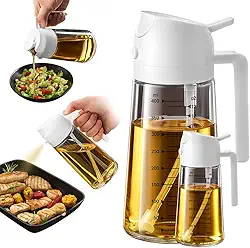 Spray Pulverizador Dispensadora de Azeite de Oliva Óleo 470 ml com Medidor em Vidro 2 em 1 Para Cozinhar Tampa Antivazamento com Botão