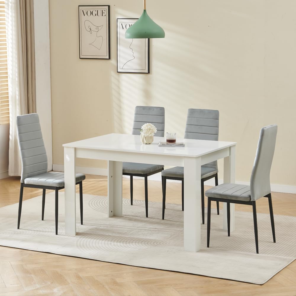 Menaka Modern Wooden Dining Room Table and Chairs Set of 4 for Small Space, 5 Pieces Rectangular Kitchen Table with 4 Chairs (110cm black table and 4 black leather chairs#1) — view 41