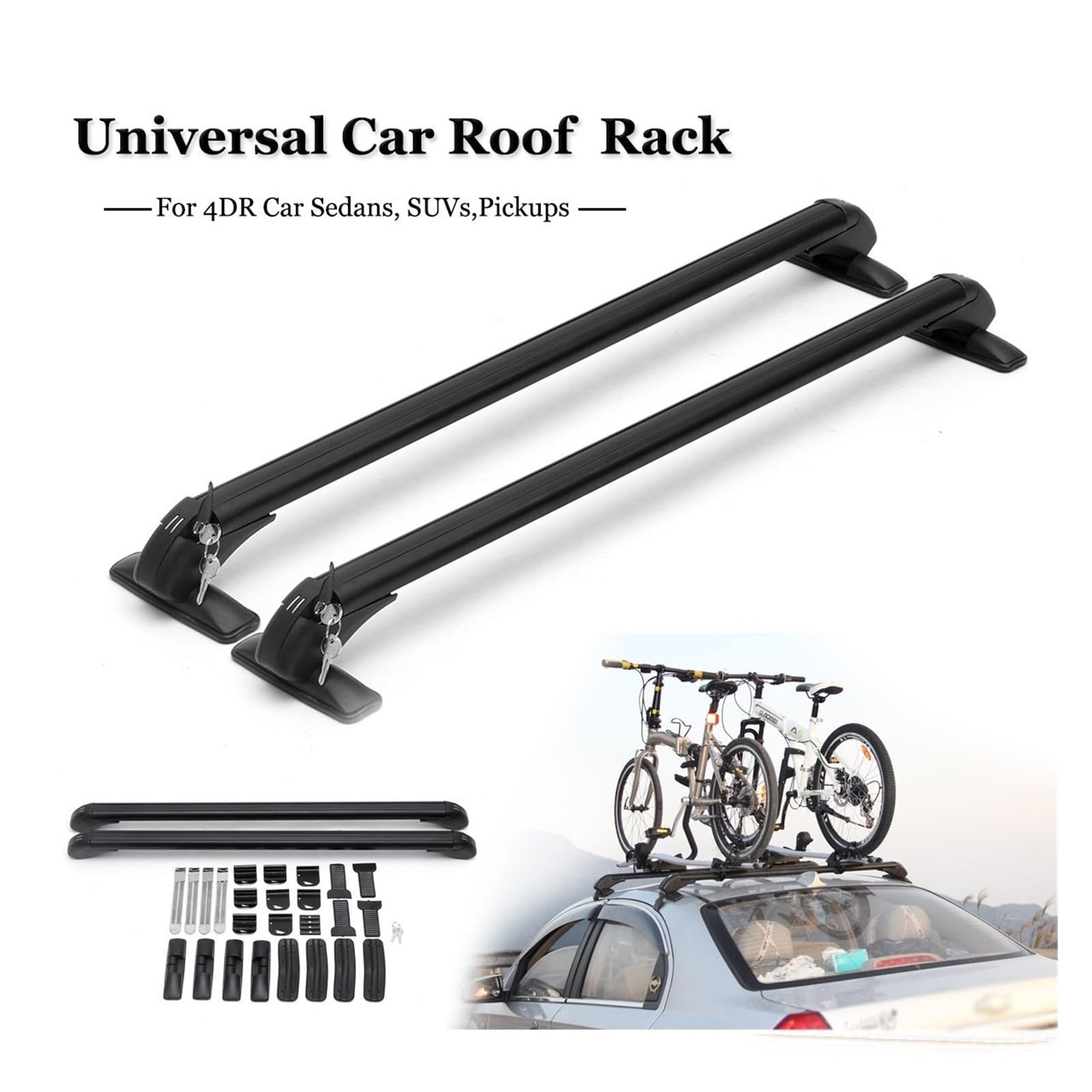 Wow 1Pair Universal Roof Rack Cross Bars Luggage Carrier Rubber Lightweight Lockable Anti-theft Base Angle Adjustable SUV Car