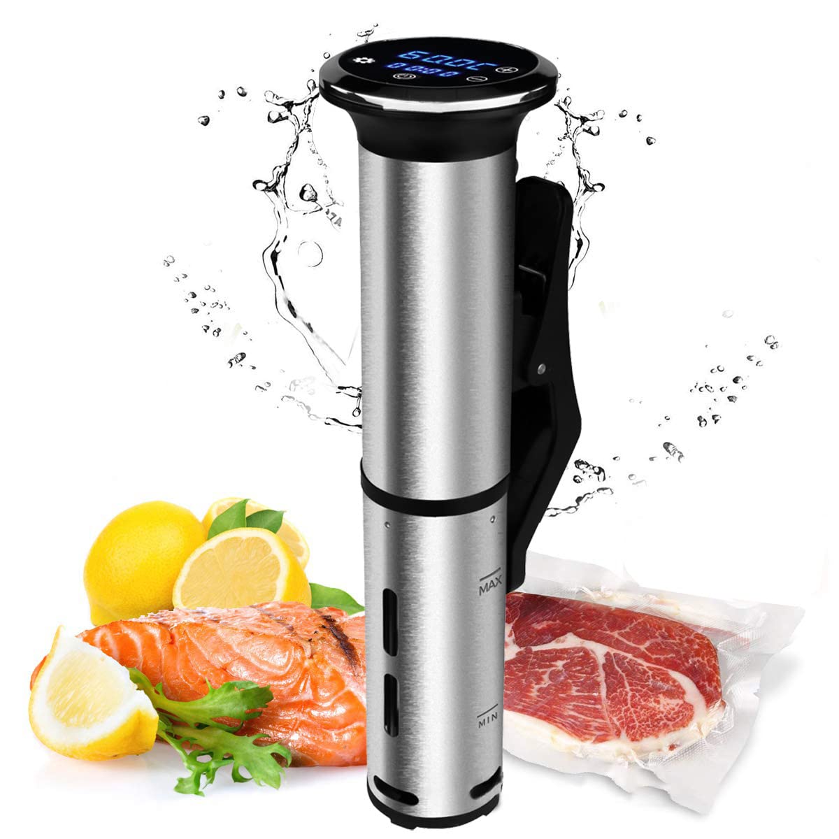 Cocina Sous Vide 1200W, IPX7 impermeable, pantalla táctil LED, control preciso de temperatura para una cocción perfecta, fácil de usar, diseño de acero inoxidable