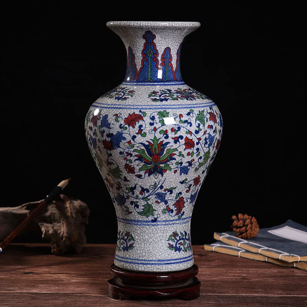 asdchZen Blue And White Vase, Blue Vase, Chinoiserie Vase,Crackle Glaze Peacock Blue And White Ginger Jar Vase For Home Decor, Blue And White Porcelain Decor,