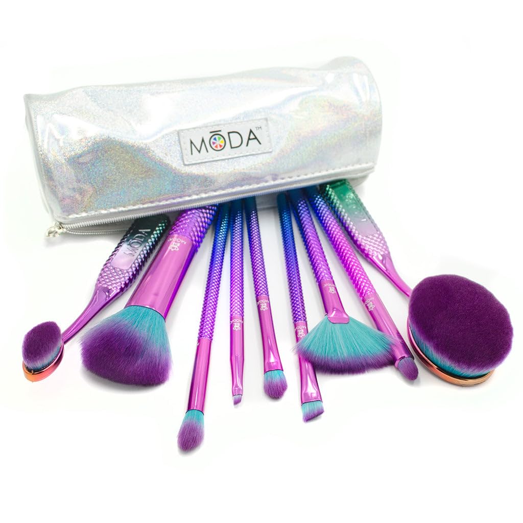 Moda Royal & Langnickel Full Size Prismatic Deluxe Gift 10pc Makeup Brush Set Pouch, Foundation, Contour, Powder - Image 2