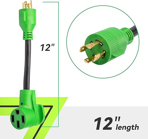 Miniatura 3 de RVMATE Cable adaptador de generador RV de 4 clavijas, 12 pulgadas, 30 amperios a 50 amperios, STW 103, enchufe macho L14-30P a conector hembra