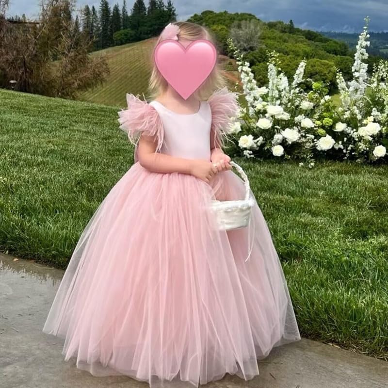 Elegant Puffy Tulle Flower Girl Dress Ruffle Sleeve First Communion Dresses Formal Party Princess Gown TJ253