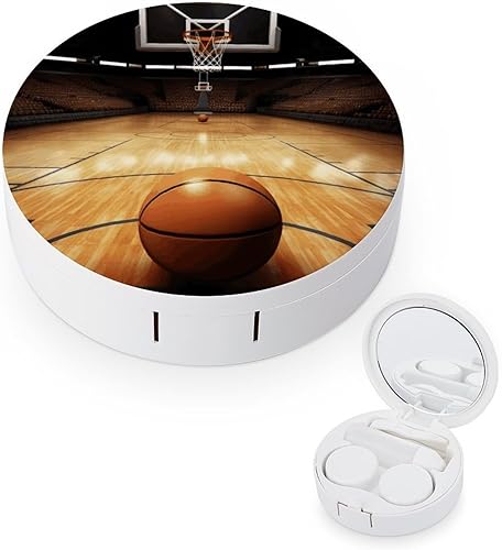 Estuche para lentes de contacto para viajes, baloncesto, arena, impresión, caja de contacto con solución de espejo, aplicador de botellas, kit de