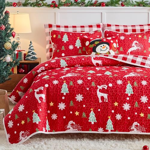 Tagesdecke Weihnachtsmotiv 18 Joyreap 3-teiliges Weihnachts-Steppdecken-Set für King-Size-Betten,...