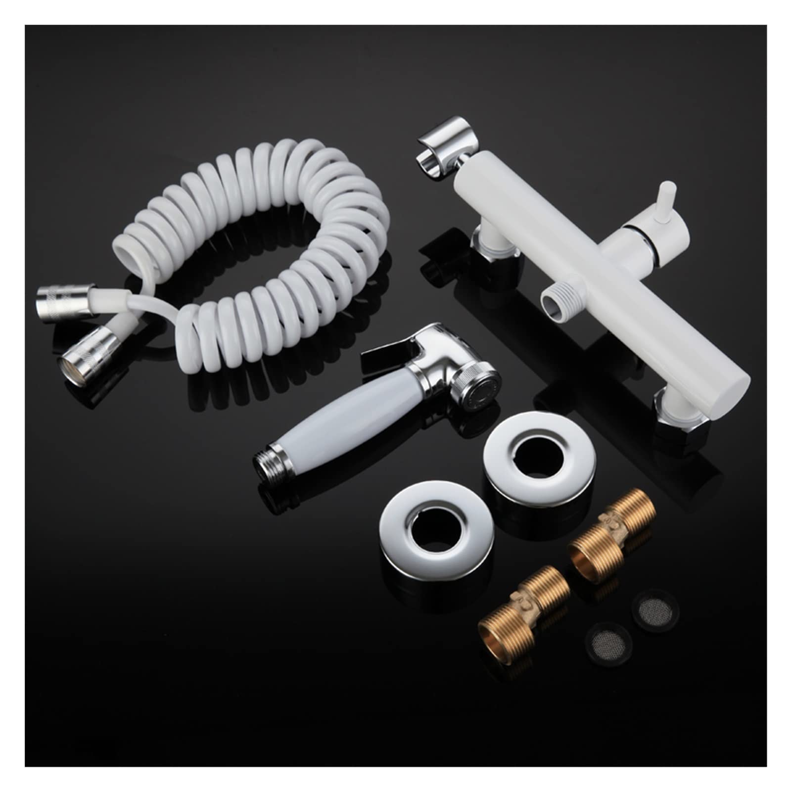 Rubinetti per lavabo, Bidet Faucet Set caldo e freddo Bianco Valvola angolare in cromo a mano Handied Hygienic Shower Head Wash Car Auto PET Accessori Airbrush Tap