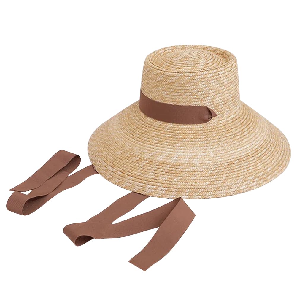 Gorra ancha de protección solar, sombrero de paja de verano para mujer para exteriores, natural