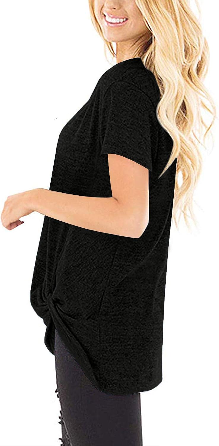 Uaderize Women's Comfy V Neck T-Shirts Short Sleeve Twist Knot Tops