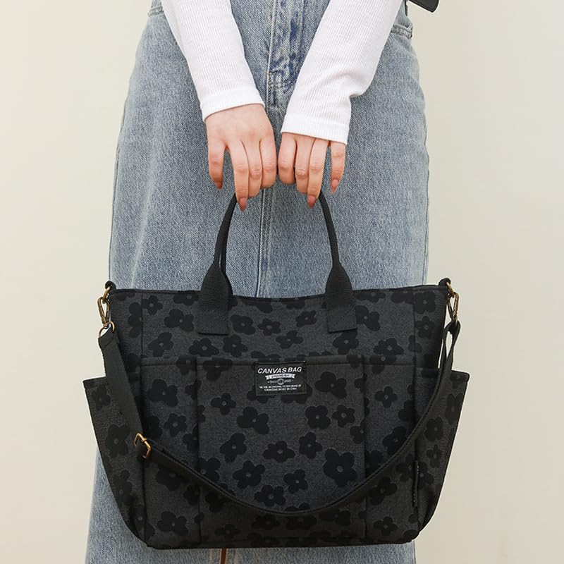 Kaket Floral Canvas Shoulder Bags for Women Large Shoulder Bag Handbag Purse with Multi-pockets Casual Work Bags4