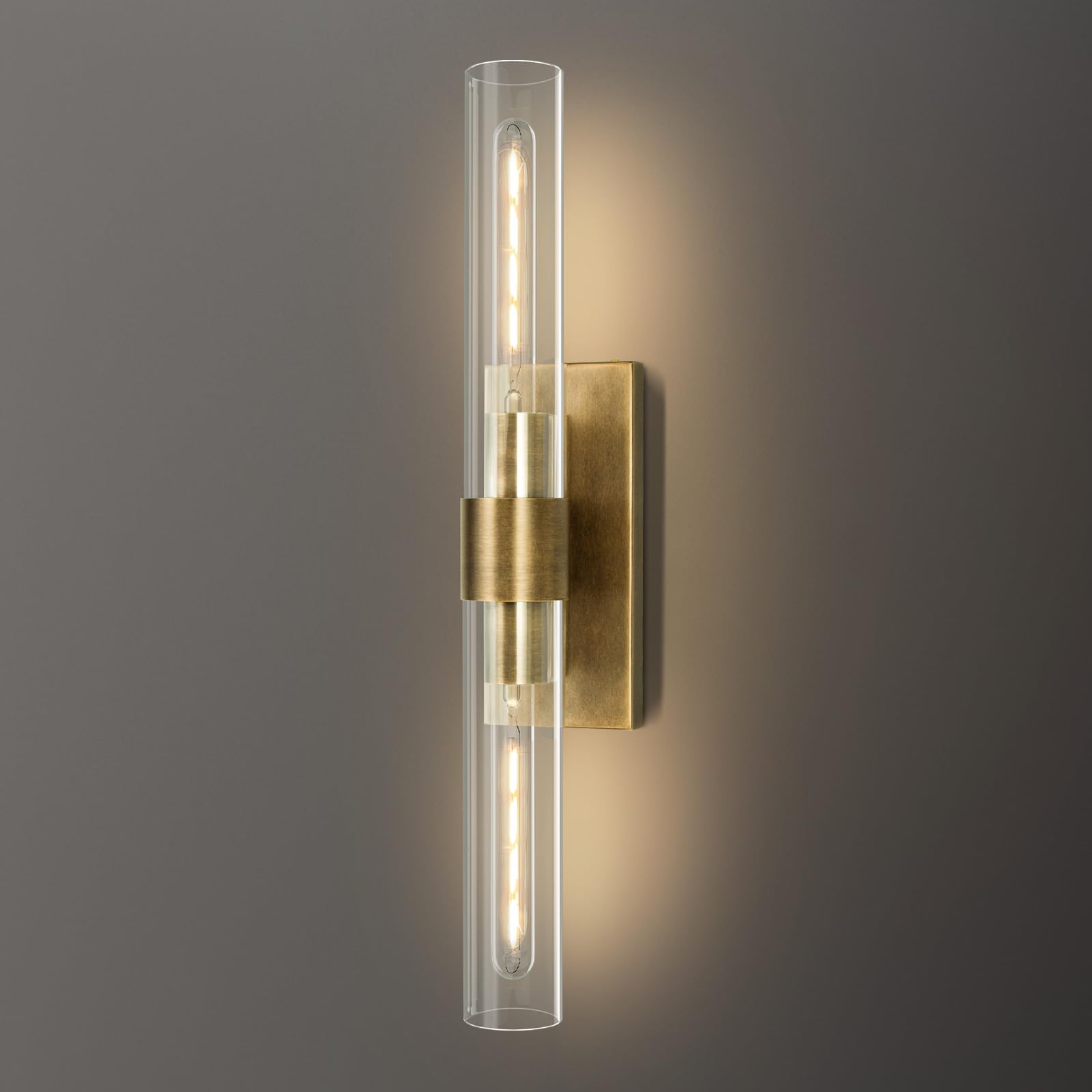 Wall Sconces, 22.8" Gold Bathroom Sconces Wall Lighting with Clear Glass, Modern Sconces Wall Decor Brass Light Fixtures for Bathroom Mirror Living Room Hallway Bedroom