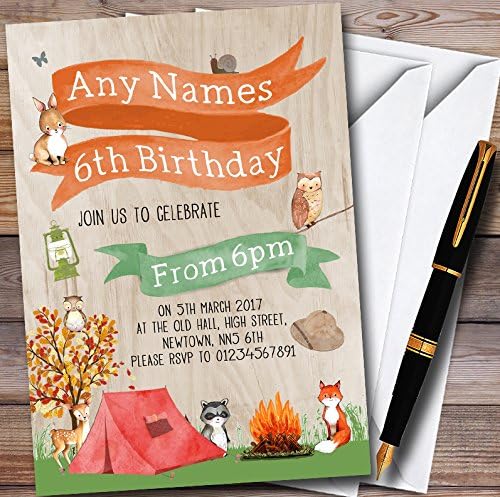 Woodland Forest Animals Camping Personalized Childrens Party Invitations