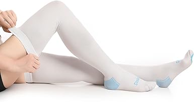 Doc Miller TED Hose Thigh High Anti Embolism Stockings for Women & Men, Hospital Style Surgical Stockings, Plus Size White Compression Socks 15-20mmHg, Support Hose with Inspection Hole (S-5XL)