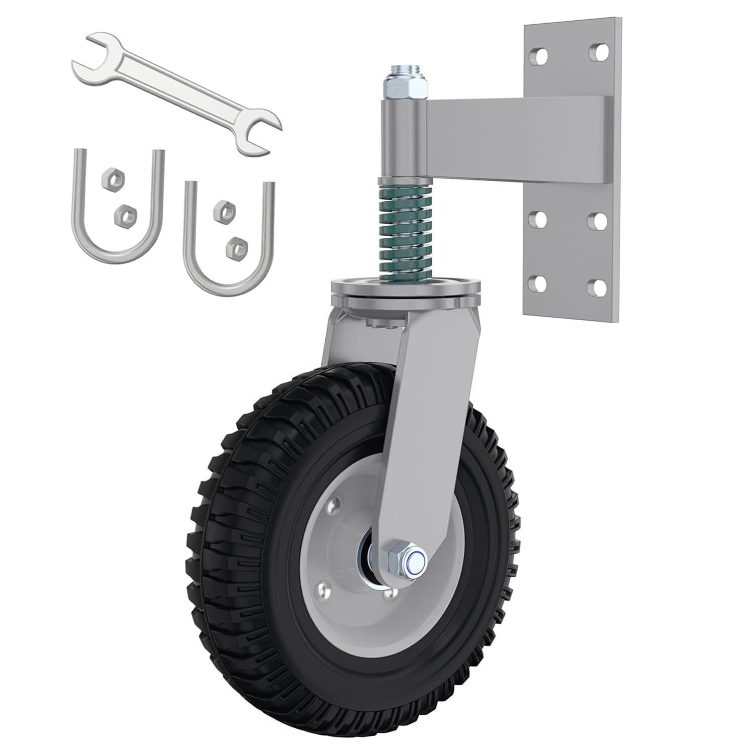 150 mm ciężkie koła bramy ze sprężynami amortyzującymi, kółko bramowe, 600 funtów kółka do drzwi przesuwnych ze śrubami obrotowymi 360°, guma i stal, do drzwi drewnianych i metalowych (szare)