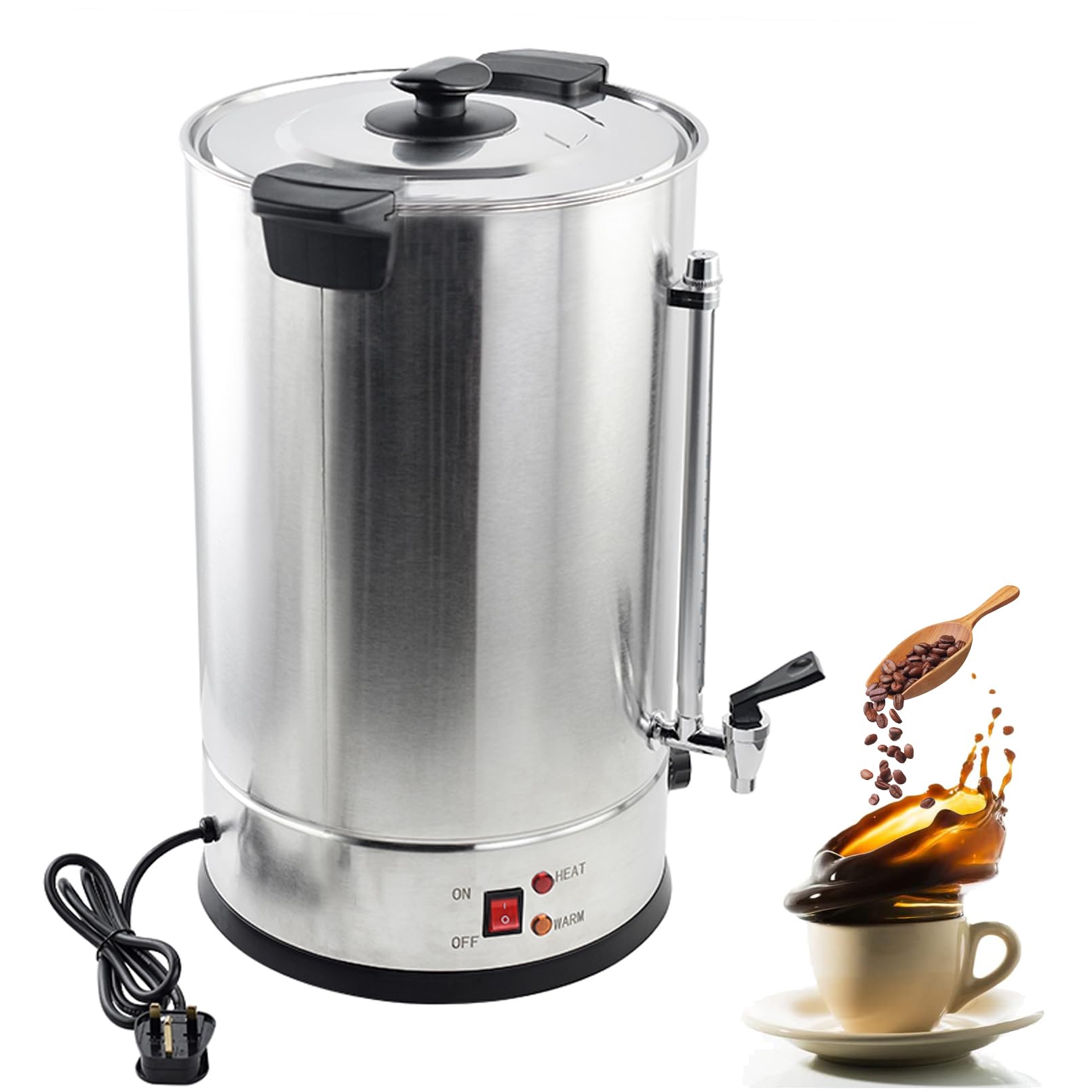 KAREHSBI Commercial Coffee Urn 100 Cups, Stainless Steel Large Coffee Dispenser with Strainer Basket, 1600W Electric Coffee Maker Urn for Quick Brewing, Hot Water Urn with Water level line