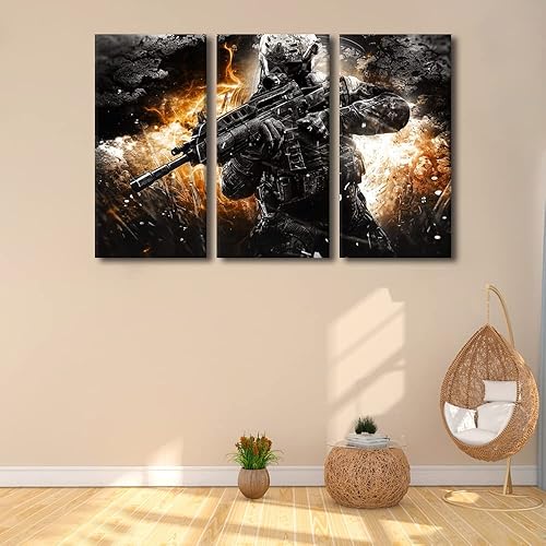 Miniatura 2 de 3 piezas de lienzo para pared, arte de pared de soldados militares militares, arte de pared para dormitorio, decoración de pared en blanco y negro,