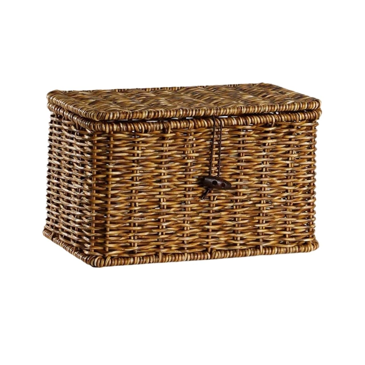 Household Storage Basket Imitation Rattan Woven Box with Lid Dustproof Clothes Sundries Container Desktop Organizer For Storage(S)