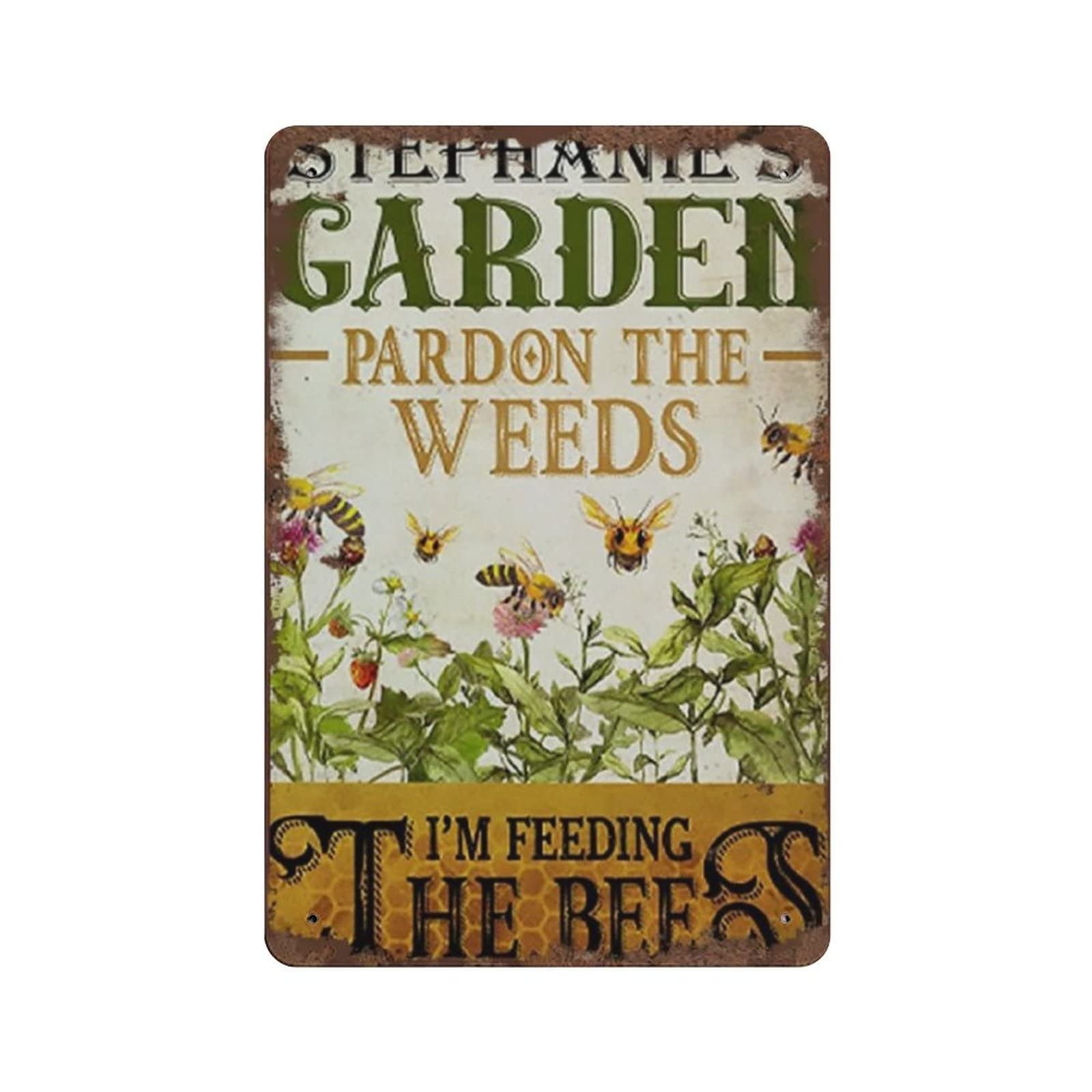 Targa In Metallo 20x30 Cm Con Scritta Pardon Our Weeds We Are Feeding The Bees - Decorazione Da Parete Per Giardino E Casa - 2