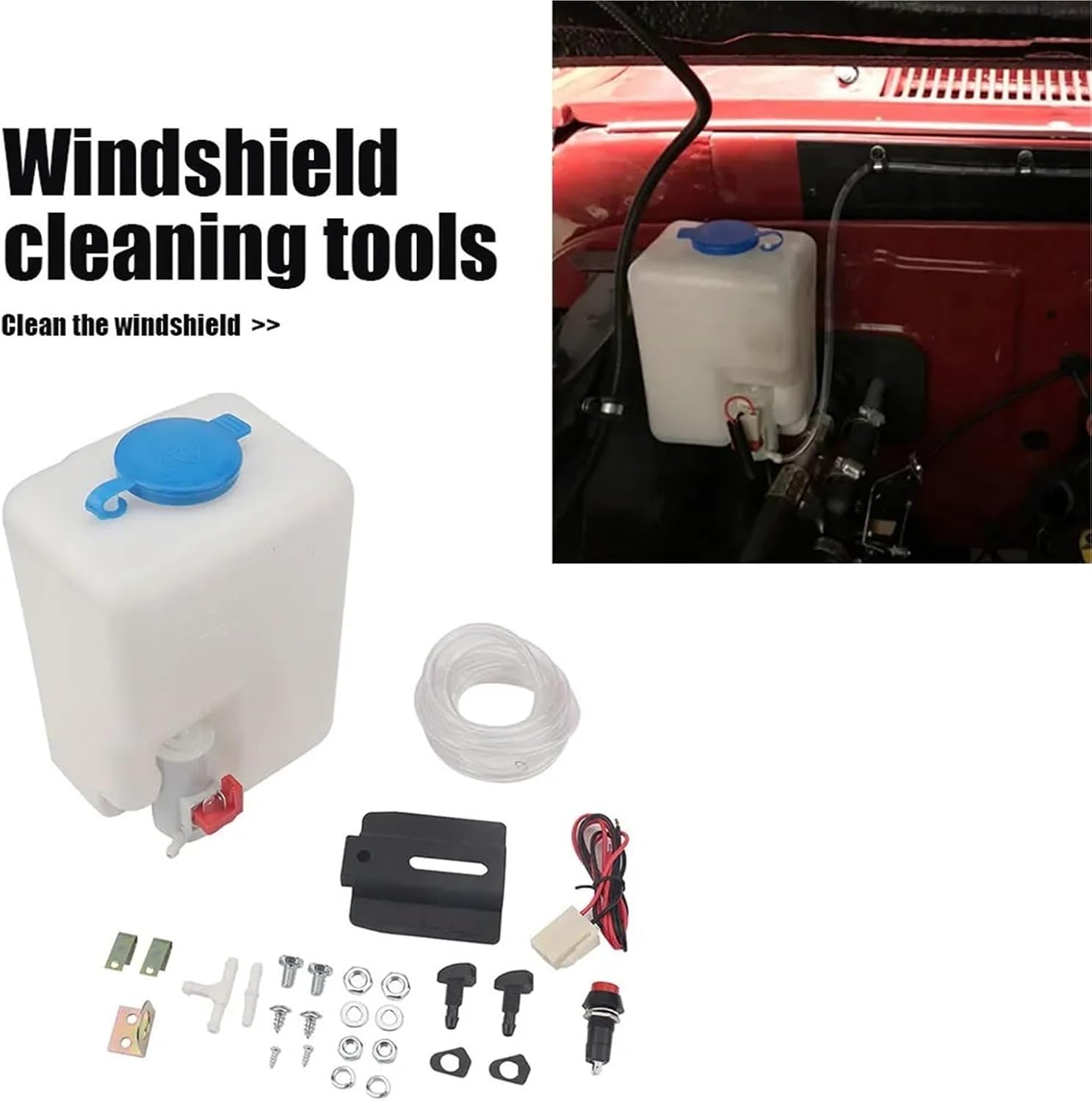 ウォッシャーポンプ ユニバーサルカー 12V ウインドスクリーンウォッシャーポンプ 液体タンク 1.2L カーワイパーシステム リザ