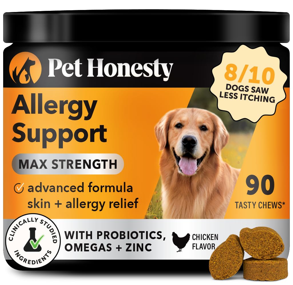 Dog Allergy Itch Relief - Maximum Strength Itch Supplement with Probiotics for Dogs - Immune Support & Skin Relief for Seasonal Allergies - Natural Itchy Skin Paw Relief - (Chicken, 90 Ct)
