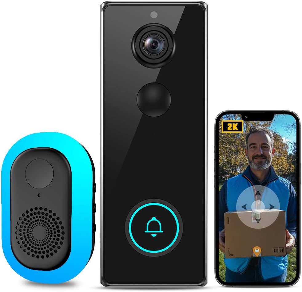 2K Wireless Video Doorbell Camera, No Monthly Fee, Head-to-Toe View, Night Vision,AI Motion Detection, Battery Powered, Easy Installation, 2.4GHz WiFi, IP65 Weatherproof 2K Wireless Video Doorbell Camera, No Monthly Fee, Head-to-Toe View, Night Vision,AI Motion Detection, Battery Powered, Easy Installation, 2.4GHz WiFi, IP65 Weatherproof