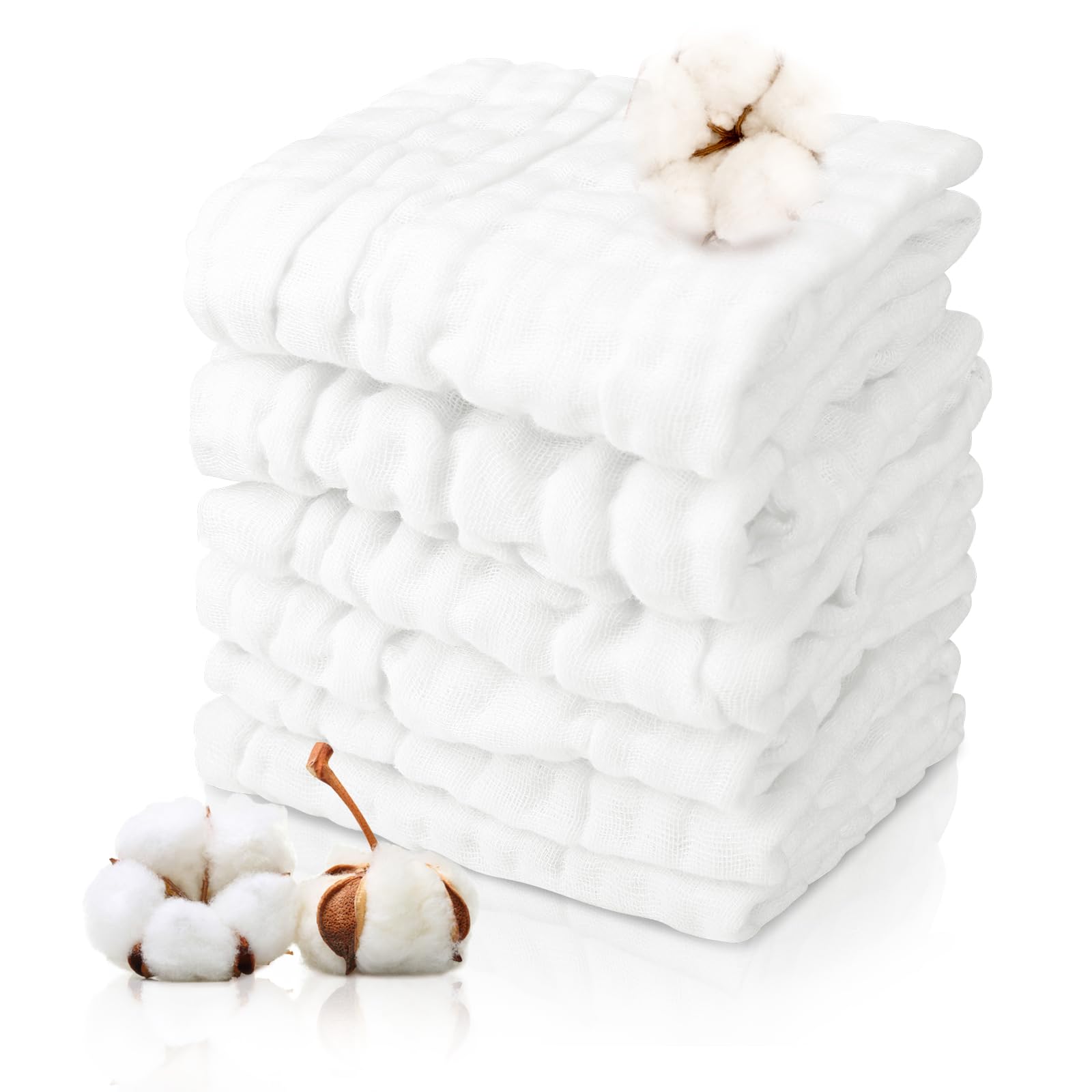 4 Pack Muslin Cloths for Baby, Soft Muslin Squares, 6 Layers Cotton Baby Muslins Pack, Soft Burp Cloths for Newborn, Reusable Muslin Face Cloths for Newborn, Baby