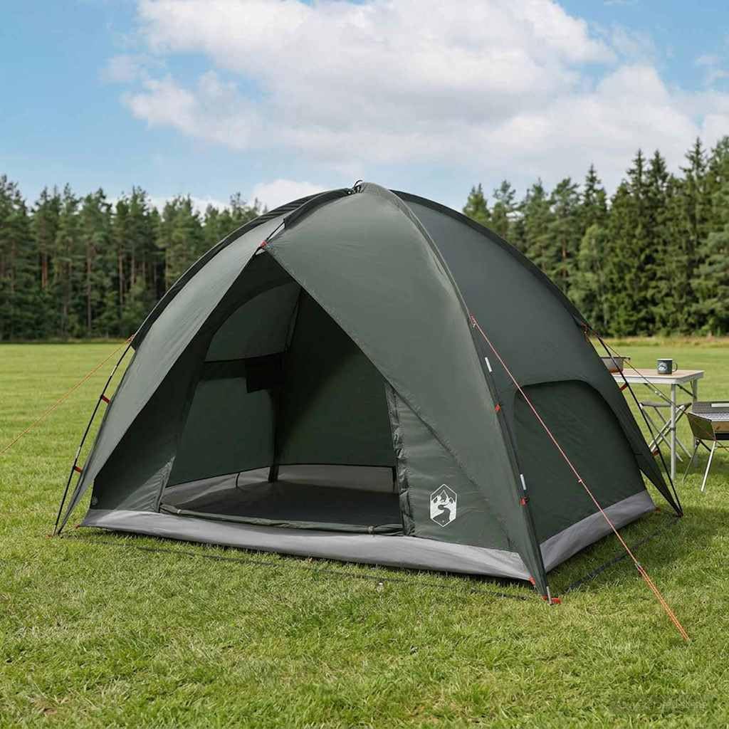 Tenda da Campeggio 4 Persona Verde Militare 245x245x149 cm Poliestere 185T