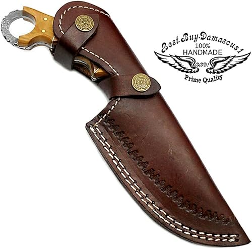 Miniatura 6 de Cuchillo de caza de madera de olivo 9.5 '' Cuchillo hecho a mano de hoja fija de acero de Damasco Karambit Cuchillo de caza para uso Pesca Caza