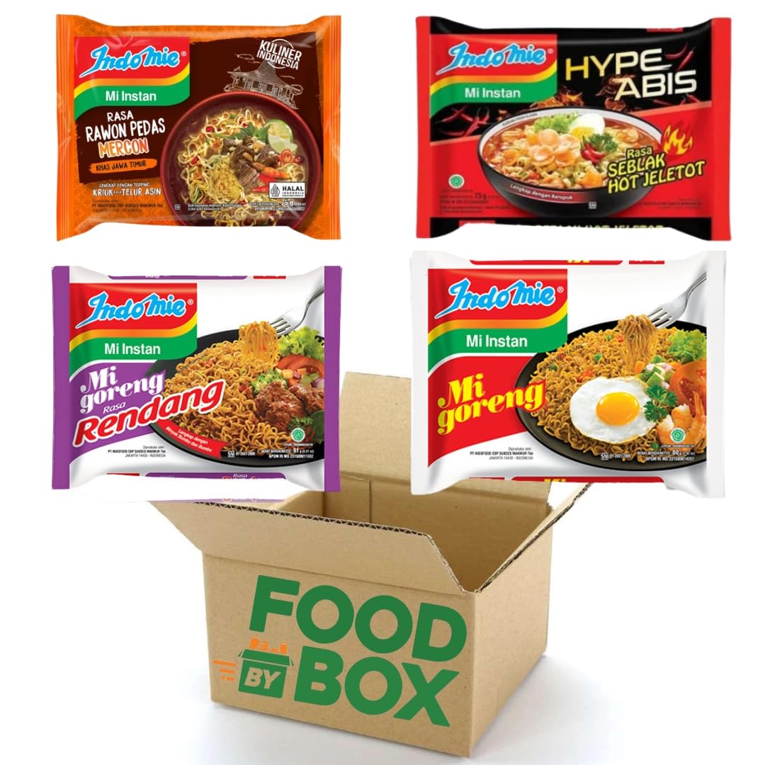 Indomie Instant Noodles Mixed Bundle - 40 Packs, 4 Flavors (Mi Goreng Original, Beef & Lime, Chicken Curry, Mi Goreng Hot & Spicy) | Authentic Indonesian Noodle Imported From Indonesia