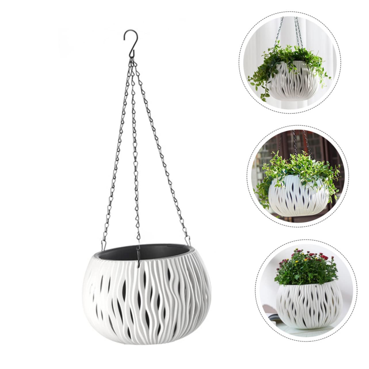 Happyyami Hängender Blumentopf aus Kunststoff mit Ketten Weißer Pflanzkorb im Korbdesign für Innen und Garten für Sukkulenten und Kakteen Geeignet