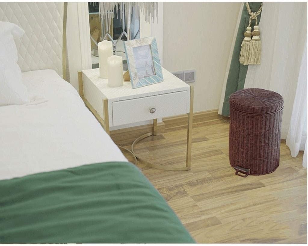 Indoor Trash cans Handmade Rattan Trash Can Home European Style with Cover Mute Pedal Creative Kitchen Bathroom Living Room Bedroom Tube Indoor Garbage cans(5L)