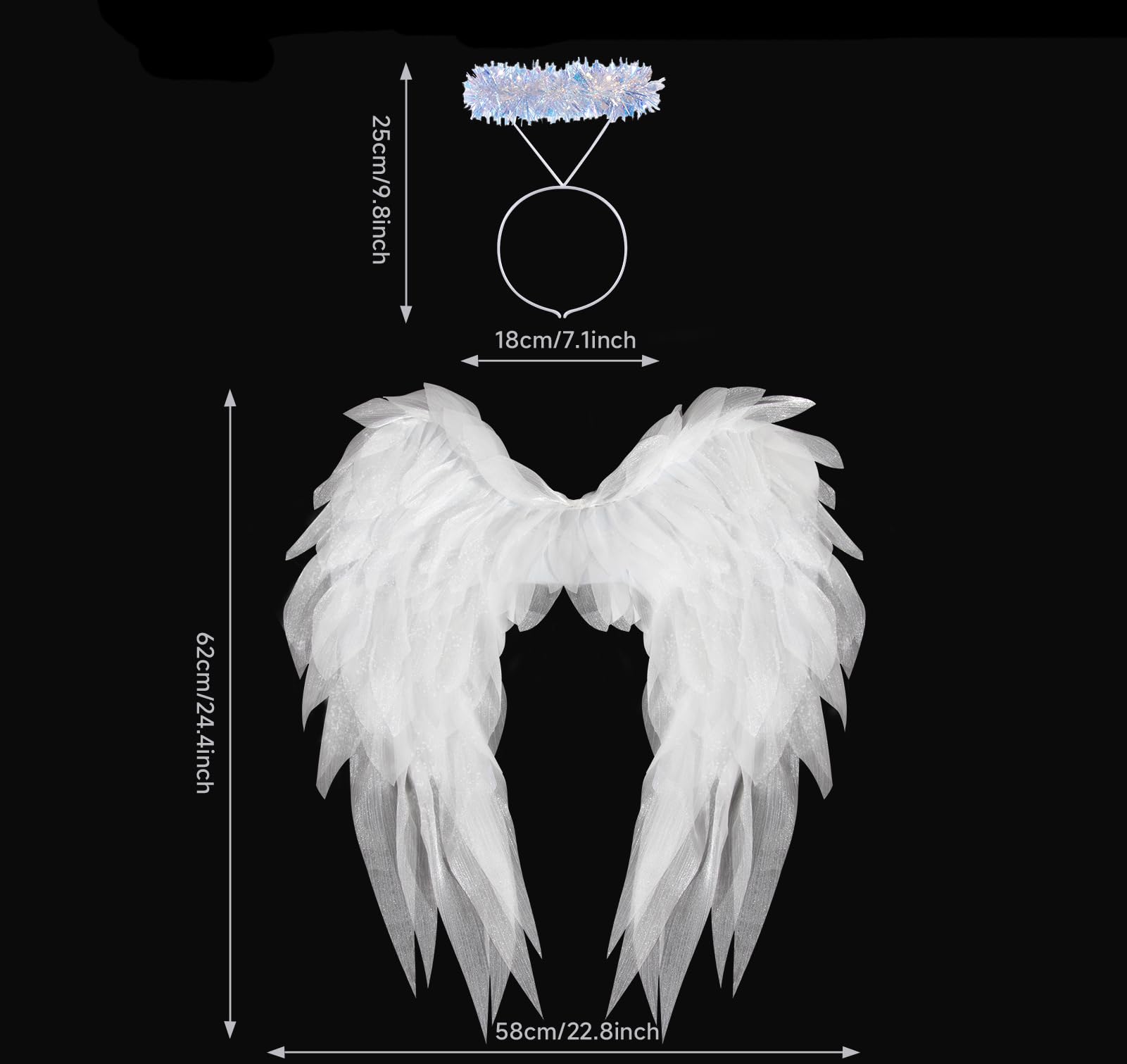 Anbaby Chiffon Engelsflügel Kostüm Zubehör schwarz oder weiß gefiederte Flügel Halloween und Cosplay Requisiten