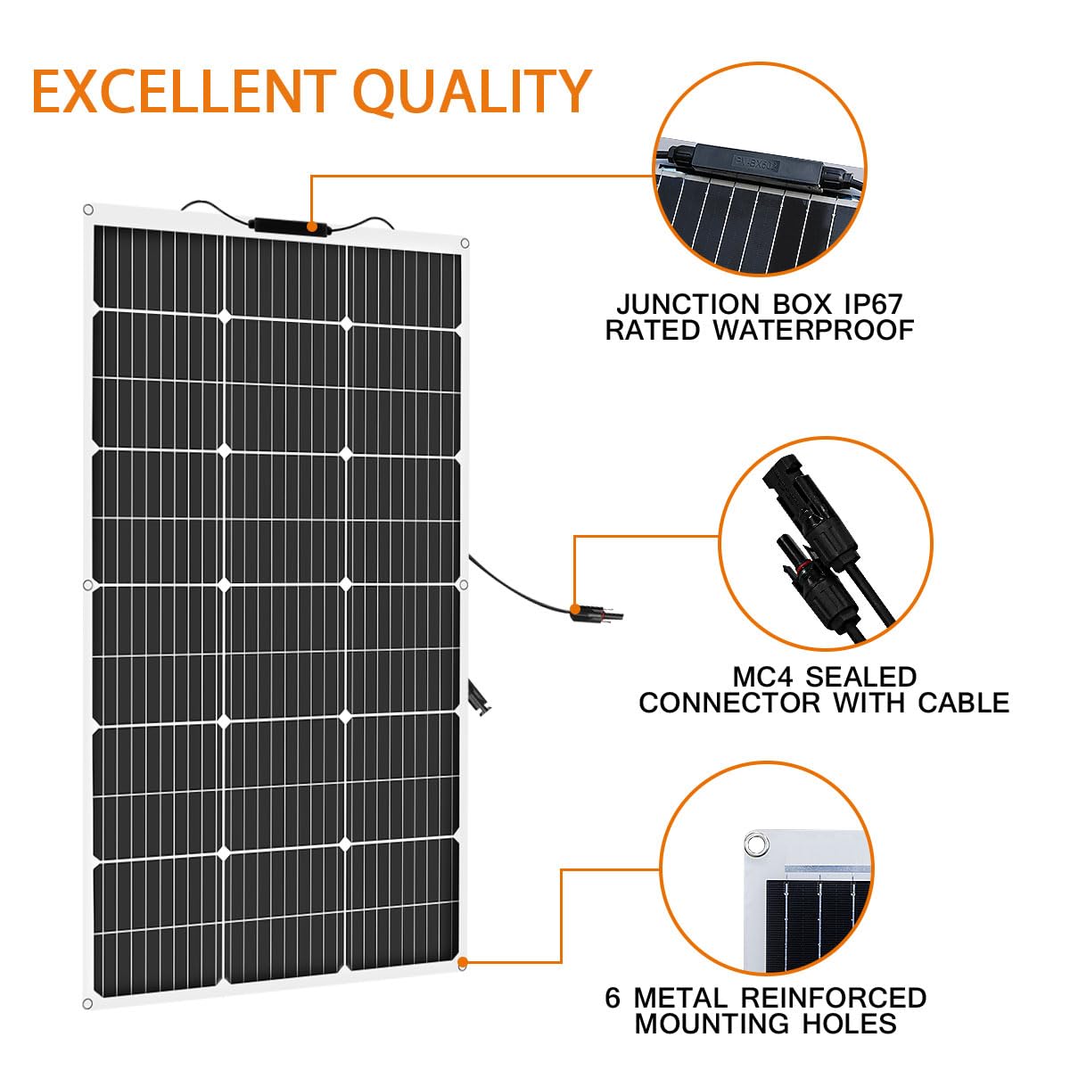 100W 18V Panneau Solaire Souple Monocristallin Panneaux Solaires pour Batterie 12V, Camping-Car, Camper, Van, Bateaux, Caravane