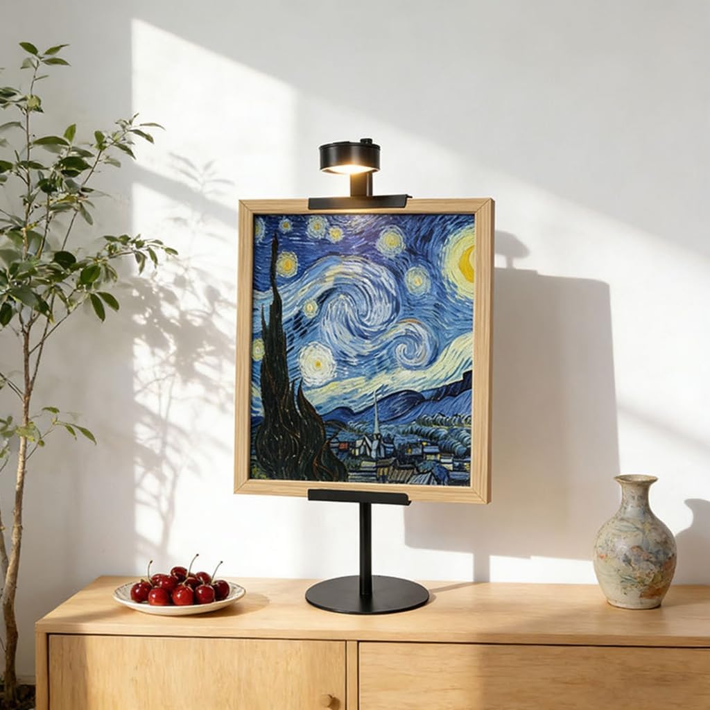 Desktop Picture Frame Stand Metal Height Adjustable Table Easel Art Display Holder for Signs Canvas with Magnetic Light