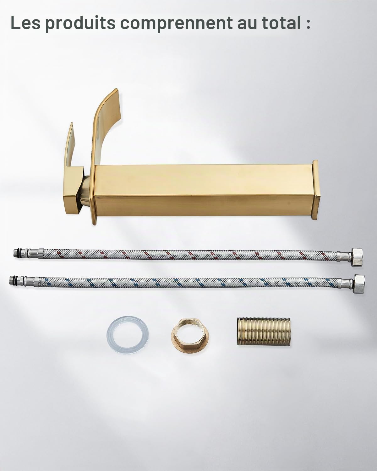 JUNSHENG Robinet de Salle de Bain à Cascade,Robinet Mitigeur de Salle de Bain à Cascade à Trous, Cartouche Céramique, Finition Dorée Brossée
