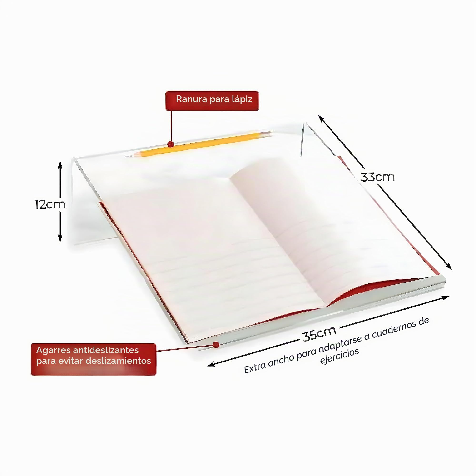 Playlearn - Soporte para escribir transparente, acrílico, para mejorar la postura de escritura, ángulo de 20 grados