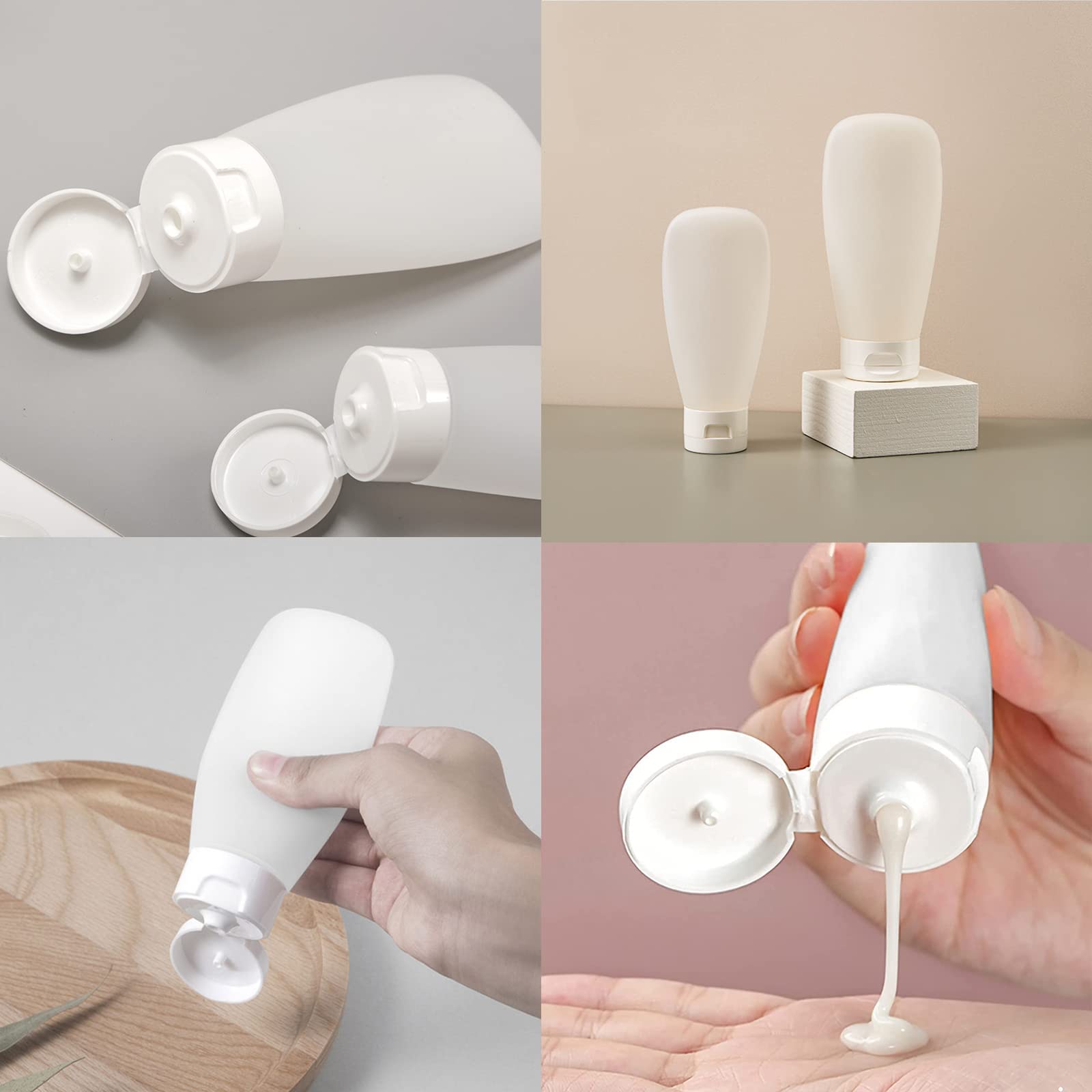 Set 4 Bottiglie Silicone Da Viaggio 100 Ml - Con Custodia Ed Etichette - Foto 6