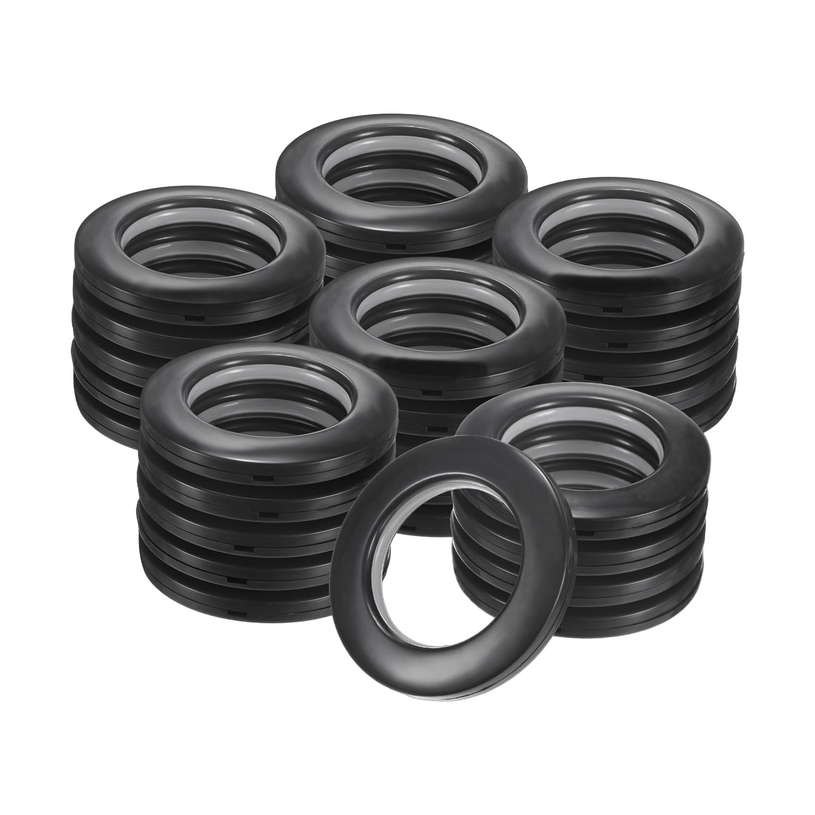 M METERXITY 25-Pack Curtain Grommets, 1-9/16"(40mm) Inner Diameter Plastic Curtain Rings Clip Eyelet Rings Nanoscale Low Noise Roman Ring for Windows/Fabric, Home Drapes Grommets [Black]