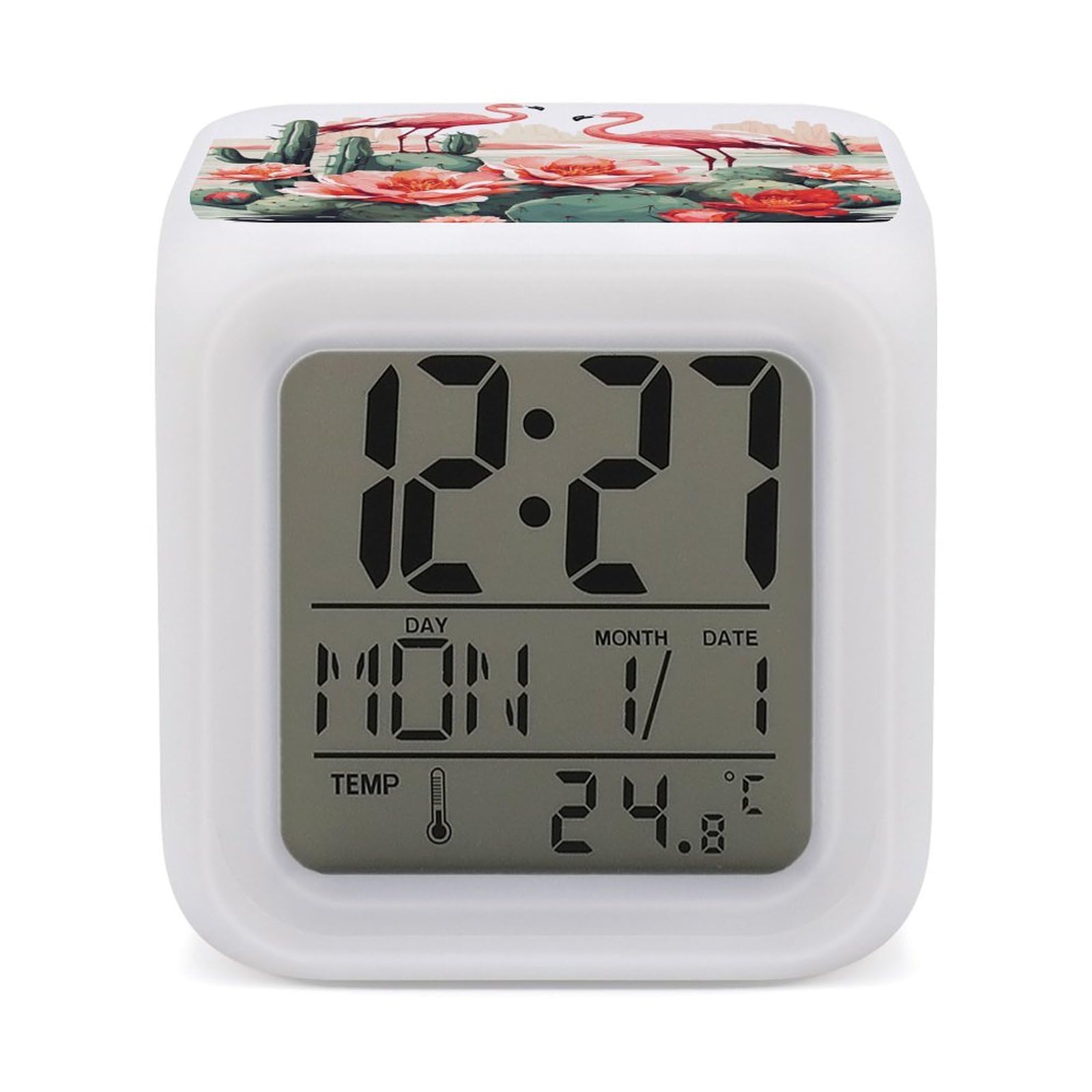 VstaDank Cactus Flamingo Rose Flowers Digital Alarm Clock LED Display Screen Color Change Alarms Clock Smart Alarm Clock Wake Up Digital Clocks with 7 Color Nightlight for Bedroom