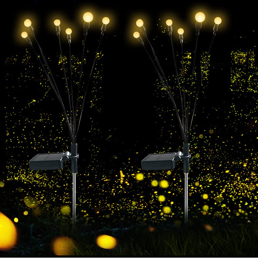 2Pcs Firefly Solar Garden Lights Solar Globe Lights Decorative LED Solar Swaying Light Waterproof Solar Stake Lights Landscape Firefly Lights for Garden, Patio, Backyard, Lawn Decoration (Warm White)