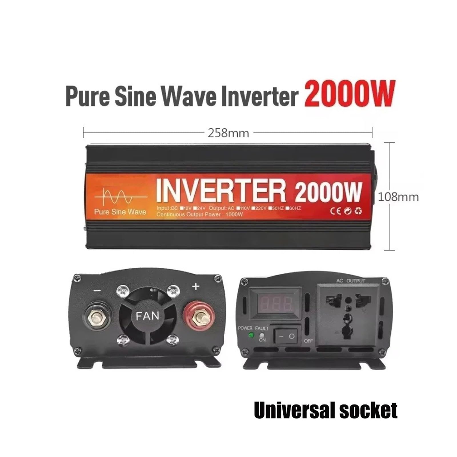 Inversor Coche 12 V 24 V A 220 V 50 Hz 60 Hz 2000 W 3000 W 4000 W Convertidor Voltaje Inversor Solar Onda Sinusoidal Pura Transformador(24V,220V60HZ,2000W)