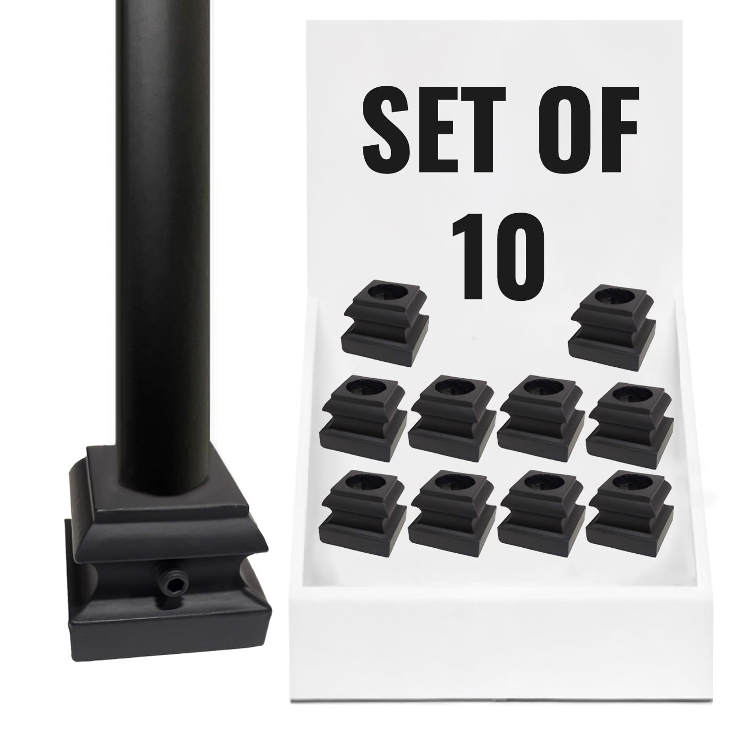 Baluster Flat Base Shoe with Set Screw - for Use with 5/8" Round Iron Balusters - Set of 10 (Satin Black) - DH-36