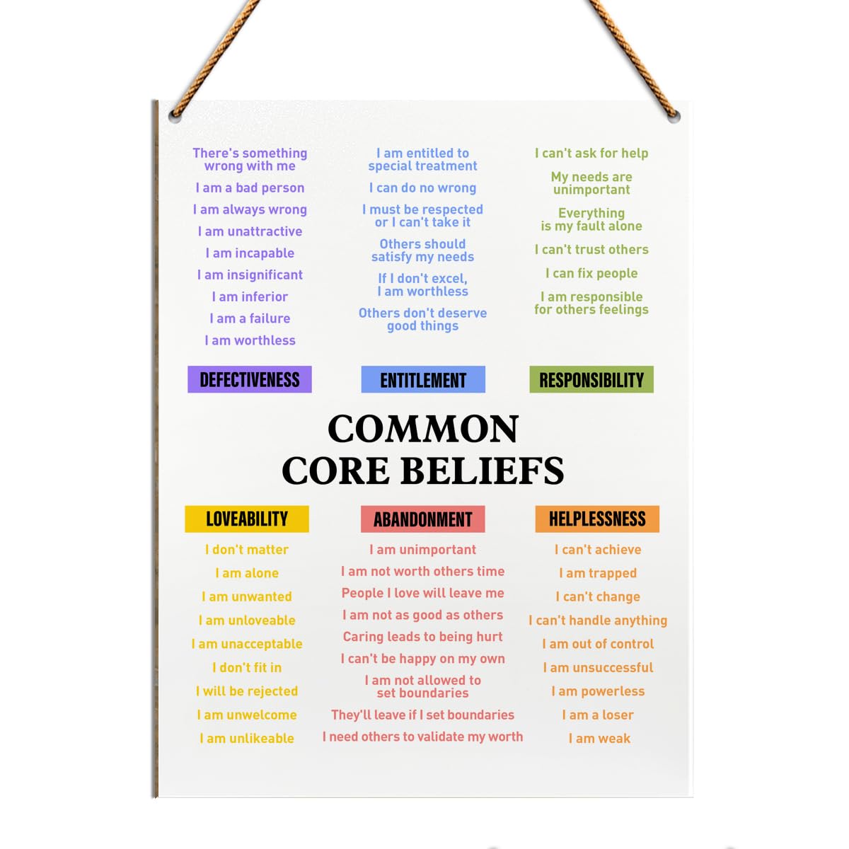 Therapy Office Wood Wall Decor, Mental Health Wall Art, Therapy School Counselor Therapist Social Worker Office Decoration Mental Health Classroom School Decor, Common Core Beliefs