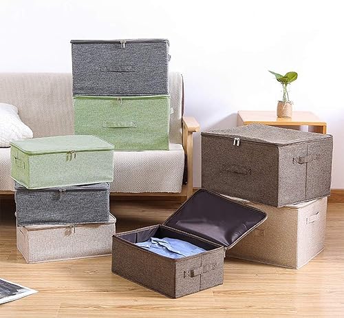 Miniatura 7 de ANMINY Contenedores de almacenamiento con tapa con cremallera, cajas de almacenamiento con asas, tablero de plástico PP, plegable, tela de lino de