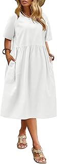 Plus Size Cotton Linen Dresses for Women Short Sleeve Summer Midi Dress ...