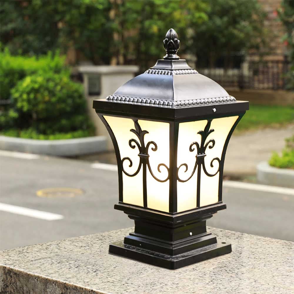 Mengjay Pilier Exterieur Noir - Lampe De Jardin IP44 Étanche Antique Lanterne Portail en Aluminium E27 Luminaire Éclairage Terrasse Patio Escalier