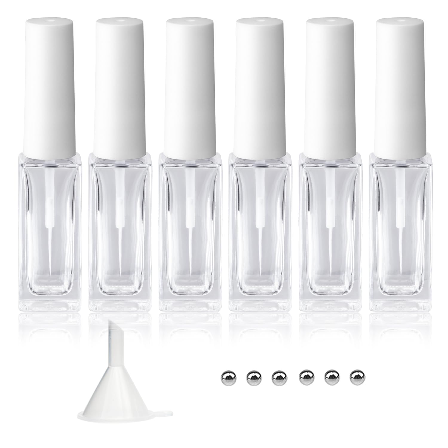 Agidea Nail Art Liner Empty Bottles 7ML, 6 Pack Empty Blooming Nail Polish Bottles with Brush & Mixing Balls & Funnels for Nail Decoration DIY Art (
