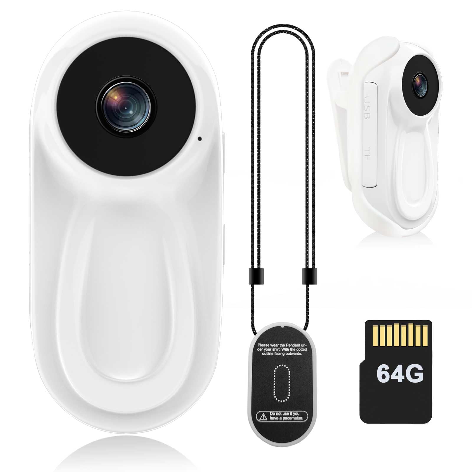 DJDAI Mini caméra de corps 1080p avec carte intégrée 64 Go mains libres, petit enregistreur vidéo portable avec clip magnétique, support pour casque pour vélo, voyage, animal domestique